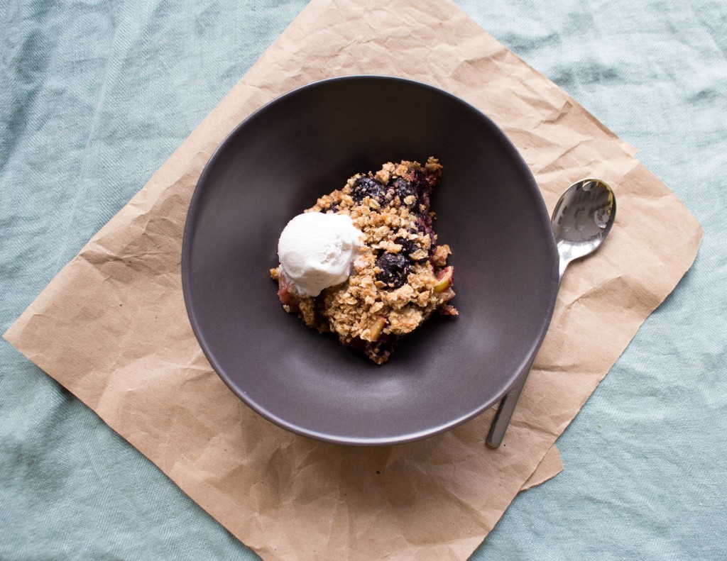 Vegan Cherry Rhubarb Crumble with Vegan Ice Cream