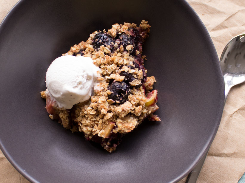 Vegan Cherry Rhubarb Crumble with Vegan Ice Cream