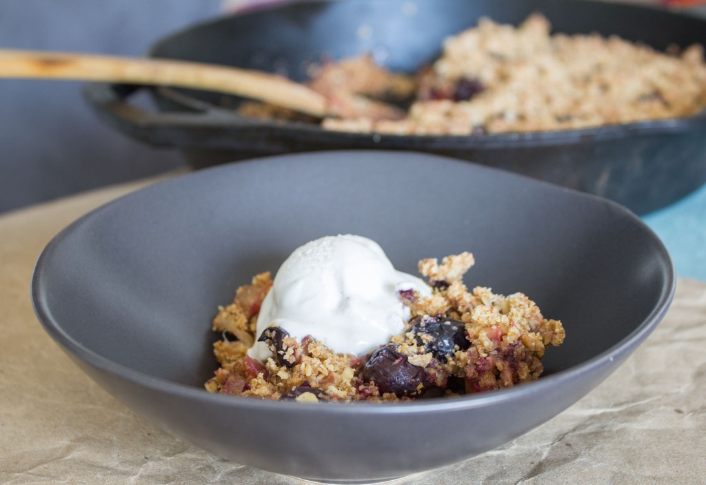 Vegan Cherry Rhubarb Crumble with Vegan Ice Cream