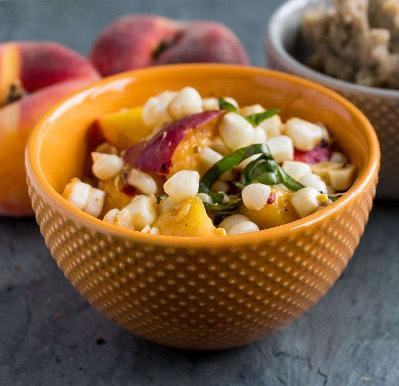 Corn and Peach Crostini Basil White Bean Puree