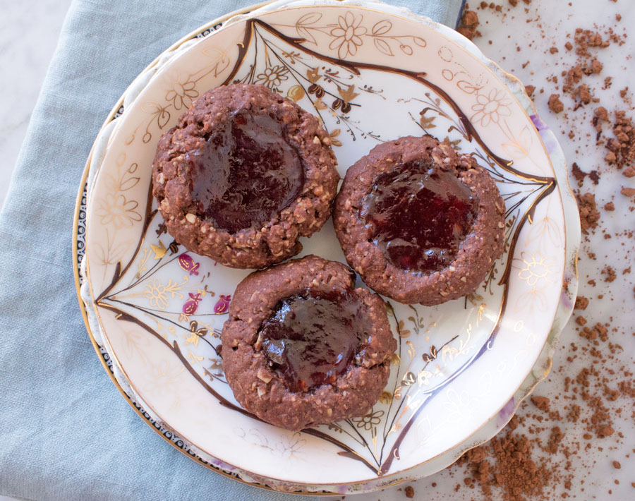 Vegan Chocolate Cherry Thumbprint Cookies