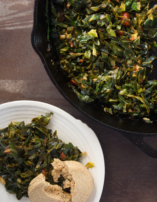 Southern Vegan Collard Greens with Cornmeal Biscuit | www.sweetpotatosoul.com