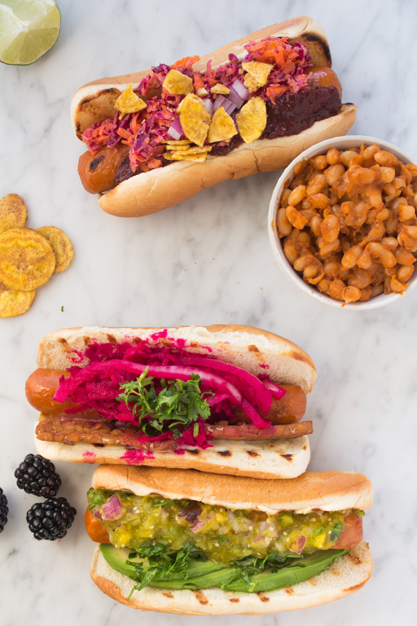 Gourmet Hot Dogs with Healthy Colorful Toppings