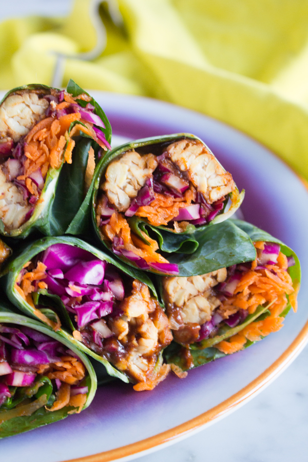 5 Ingredient Vegan simple recipes BBQ Tempeh Collard Wraps | www.sweetpotatosoul.com