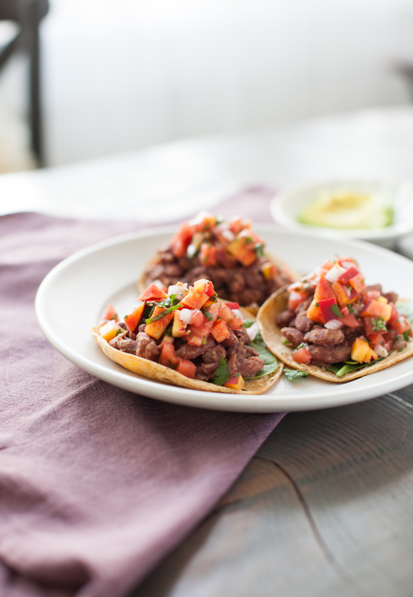 Curried Red Bean Tacos with Peach Salsa | www.sweetpotatosoul.com