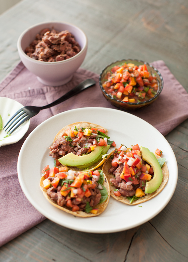 Curried Red Bean Tacos with Peach Salsa | www.sweetpotatosoul.com