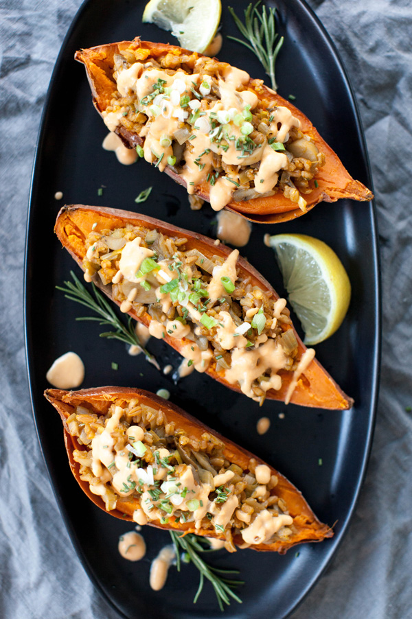 Mushroom Leek Stuffed Sweet Potato | @sweetpotatosoul