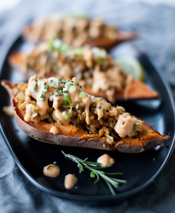 Mushroom Leek Stuffed Sweet Potato | @sweetpotatosoul