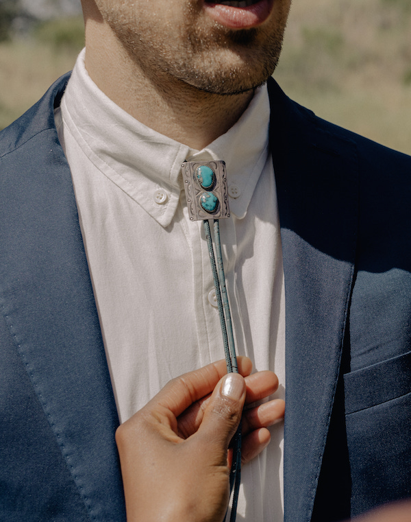 Turquoise Vegan Bolo Tie | Vegan Wedding Dress Sweet Potato Soul