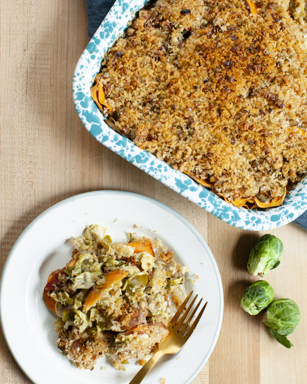 Sweet Potato Brussels Sprouts Gratin 4 » Healthy Vegetarian Recipes