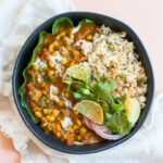 overhead of sweet potato curry in bowl