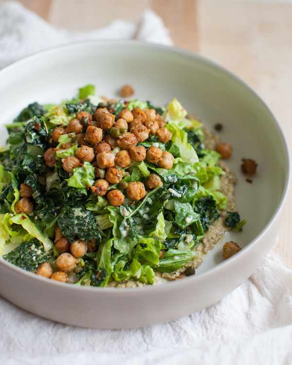 The Best Vegan Caesar Salad + Spiced Crispy Chickpeas