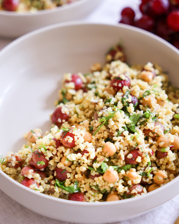 bulgur salad with roasted grapes