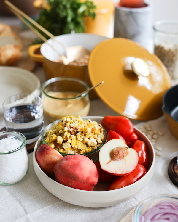 grilled corn and peaches