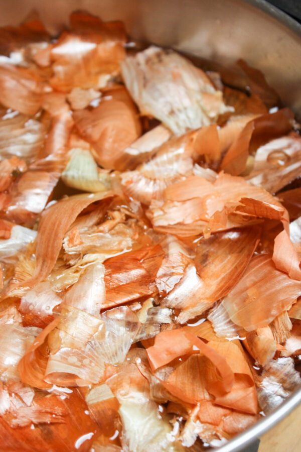 Papery onion skins in water