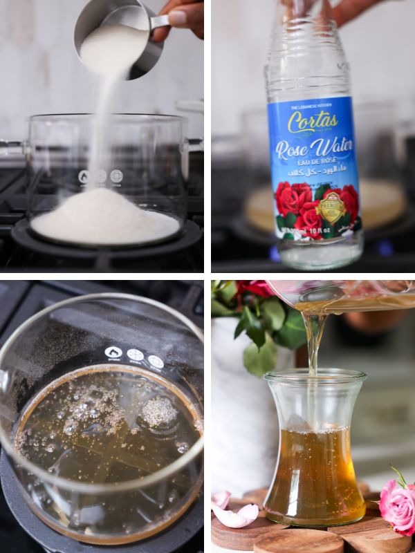 Step by step instructions for making rose simple syrup
