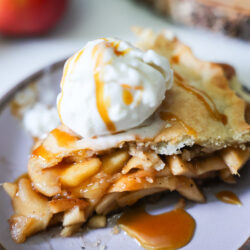 close up of apple pie slice