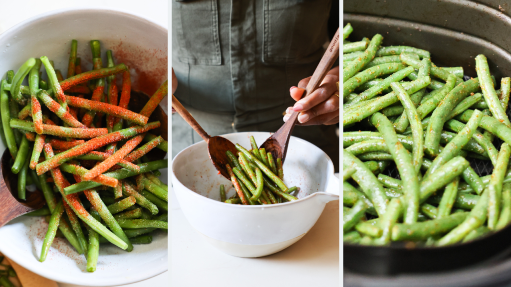 step by step of how to make air fryer green beans