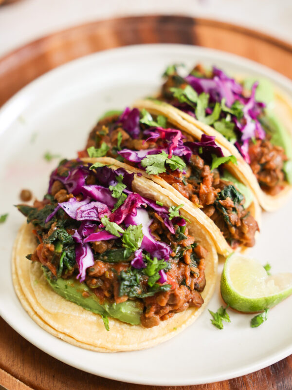 Lentil tacos on a white plate