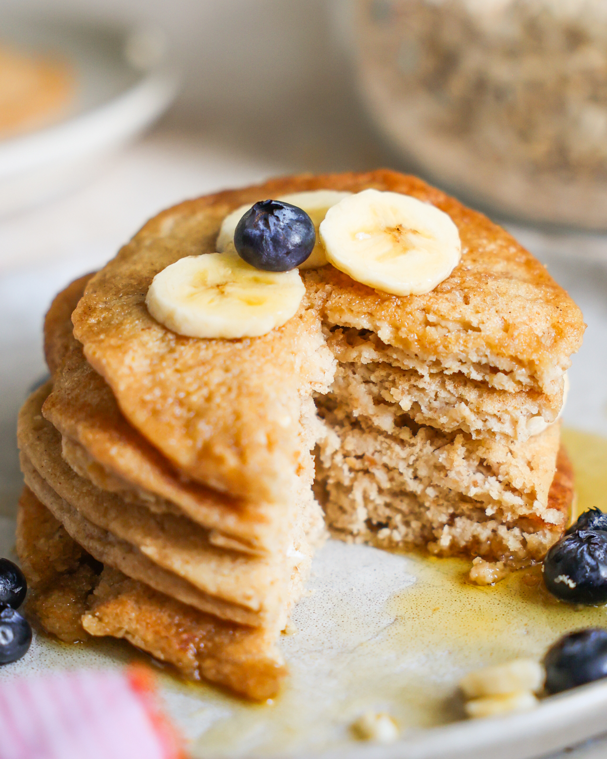 Stack of oat flour pancakes.