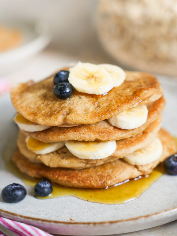 Stack of oat flour pancakes.