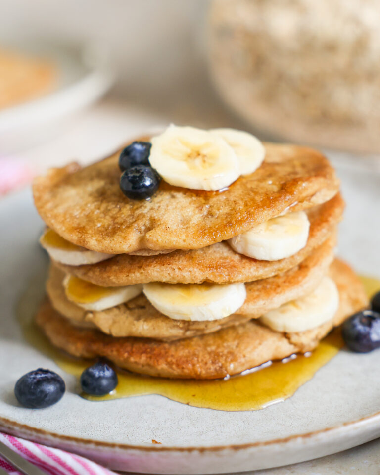 Stack of oat flour pancakes.
