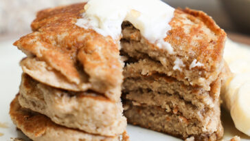 close up side view of oat flour pancakes