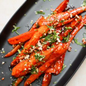 gochujang roasted carrots overhead