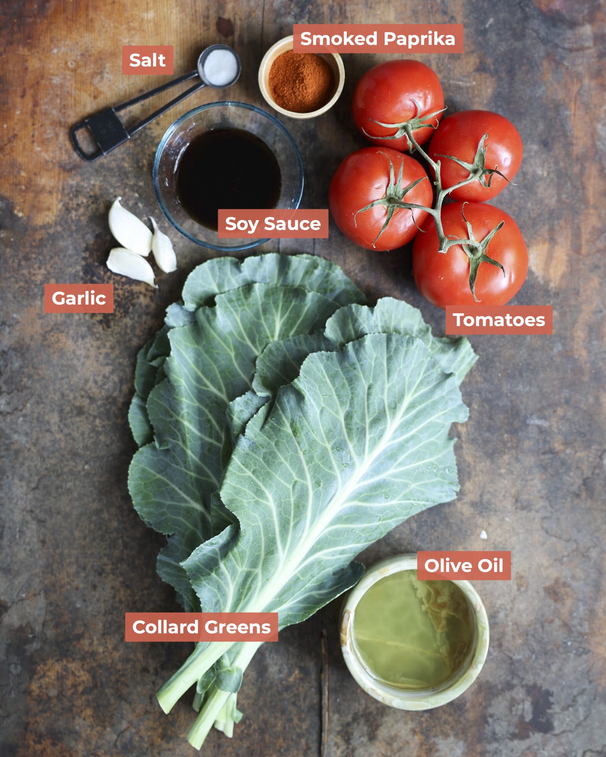 Collard green ingredients labeled.