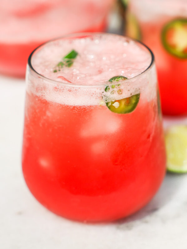 Closeup of watermelon margarita in a glass