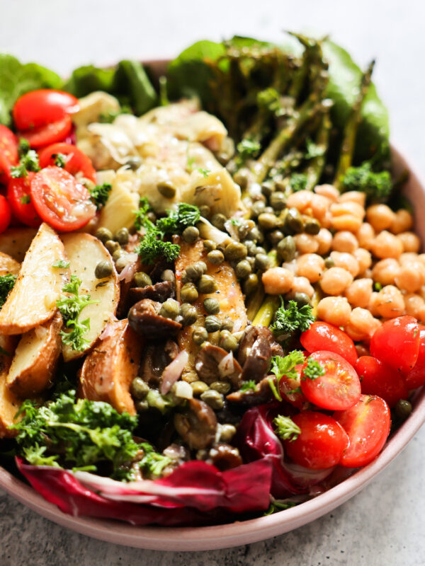 vegan nicoise salad in large bowl