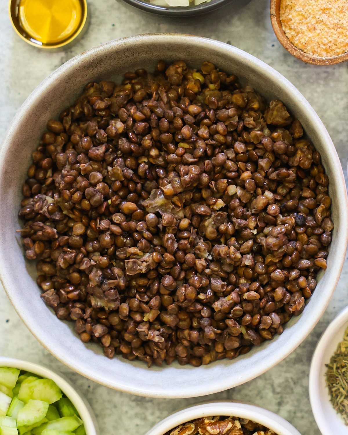 closeup of cooked lentils in a bowl
