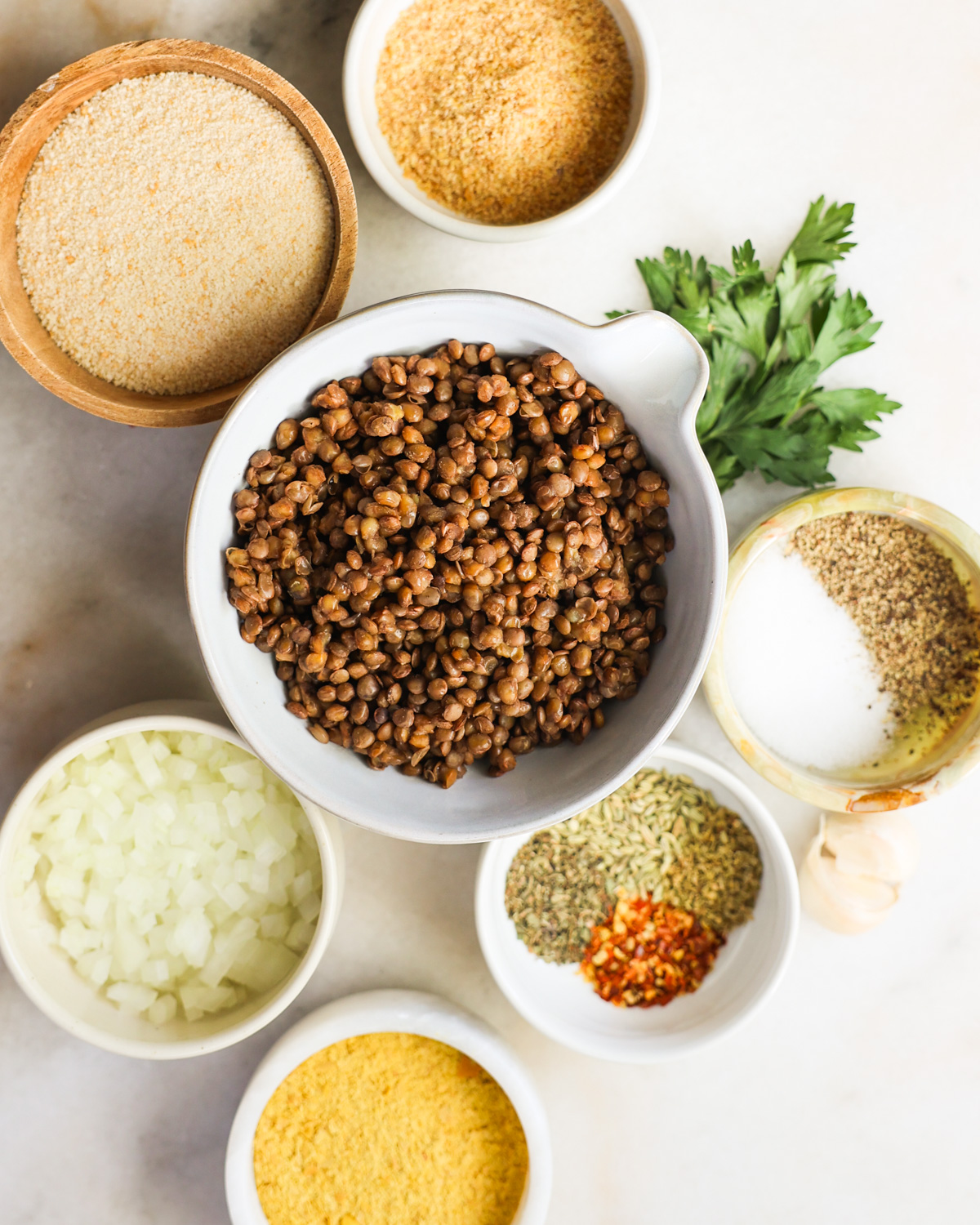 overhead of vegan meatball ingredients 