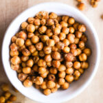 A bowl of crispy roasted chickpeas.