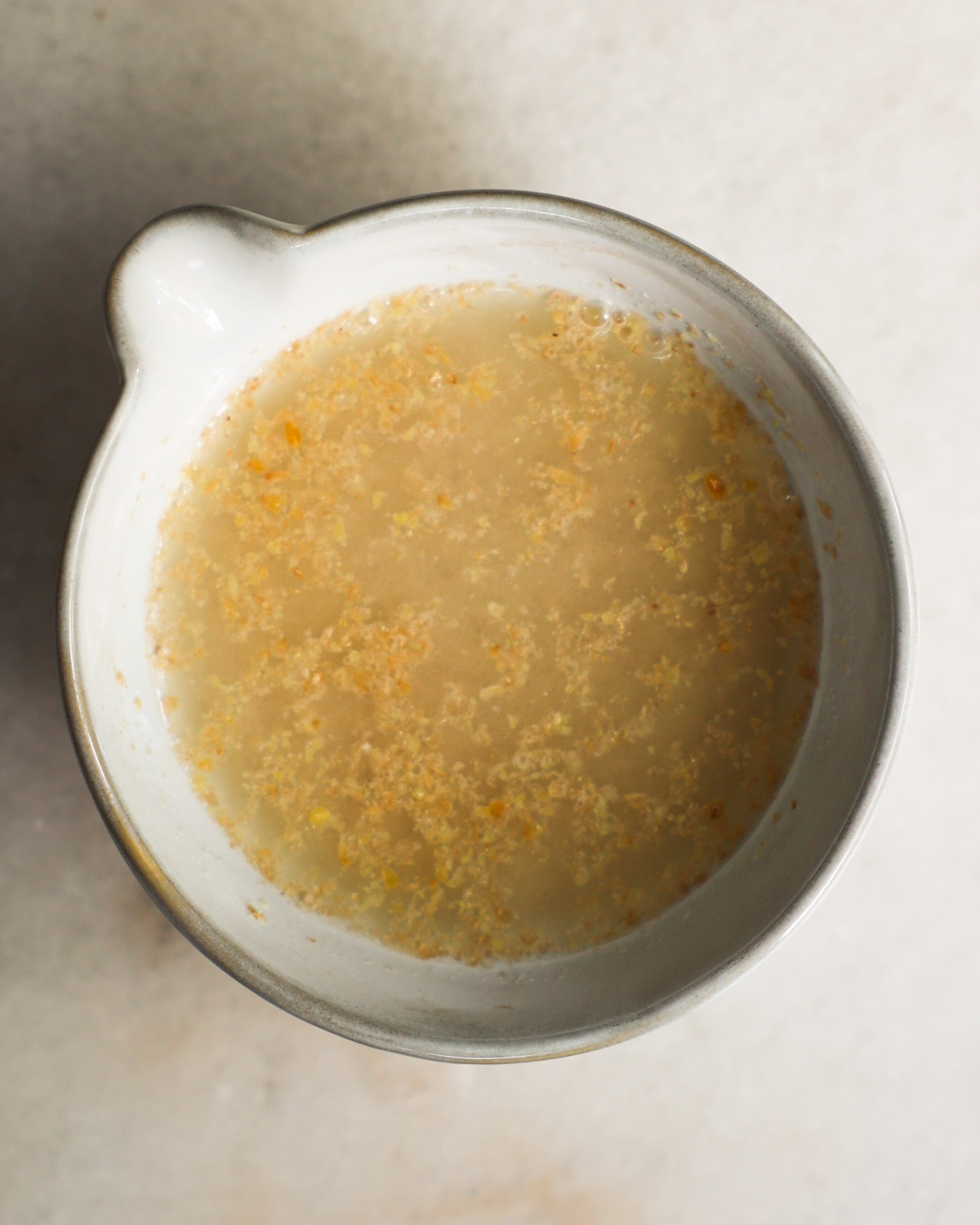 overhead of flaxseed egg mixture in bowl