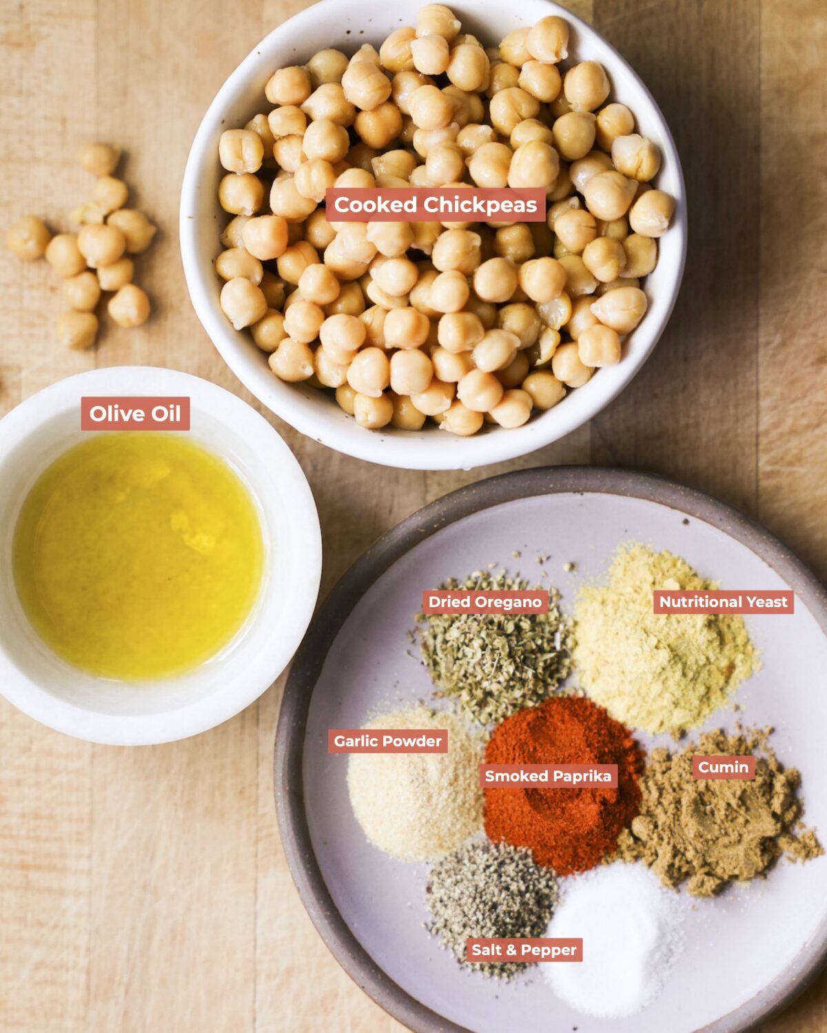 Roasted chickpeas ingredients on counter.