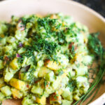 close up of cucumber avocado salad