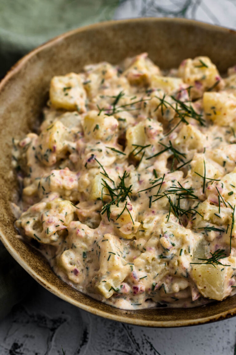 closeup of Vegan potato salad