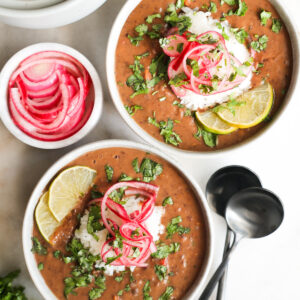 Instant Pot black bean soup in bowls.