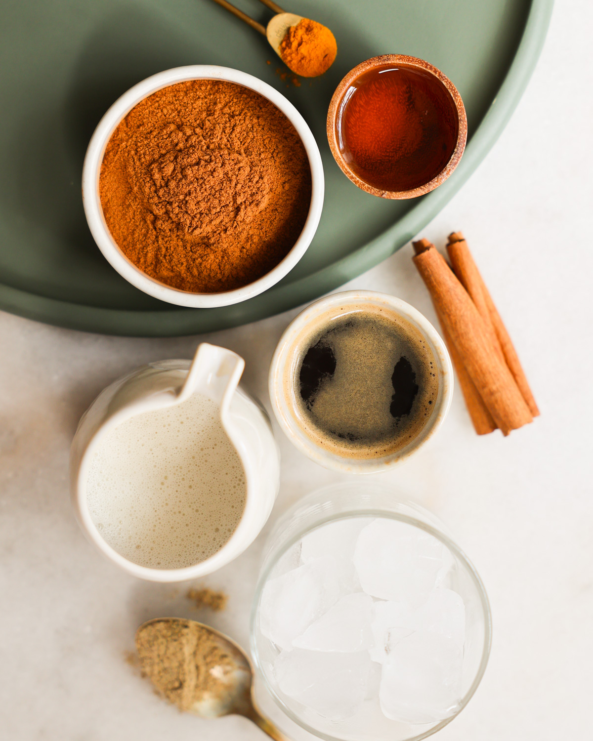 overhead of Oat Milk Shaken Espresso ingredients