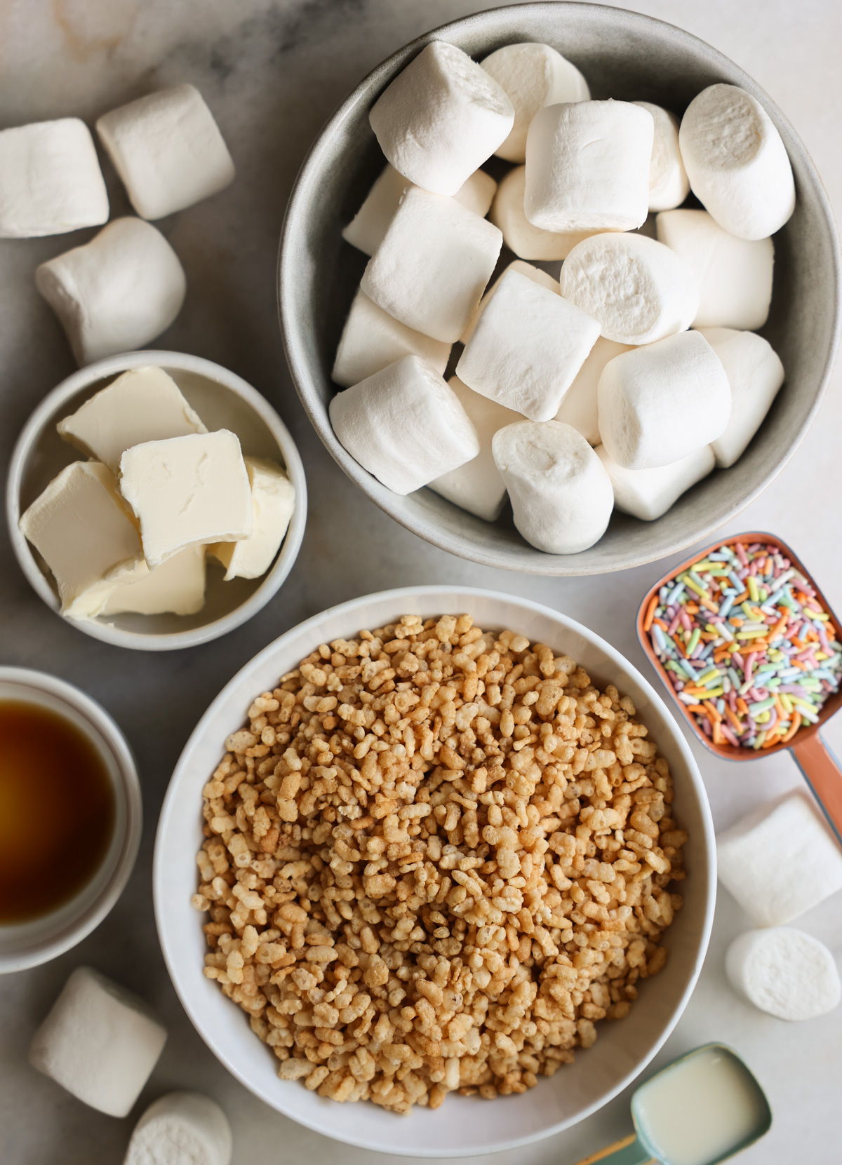 overhead of ingredients for Vegan Rice Krispy Treats