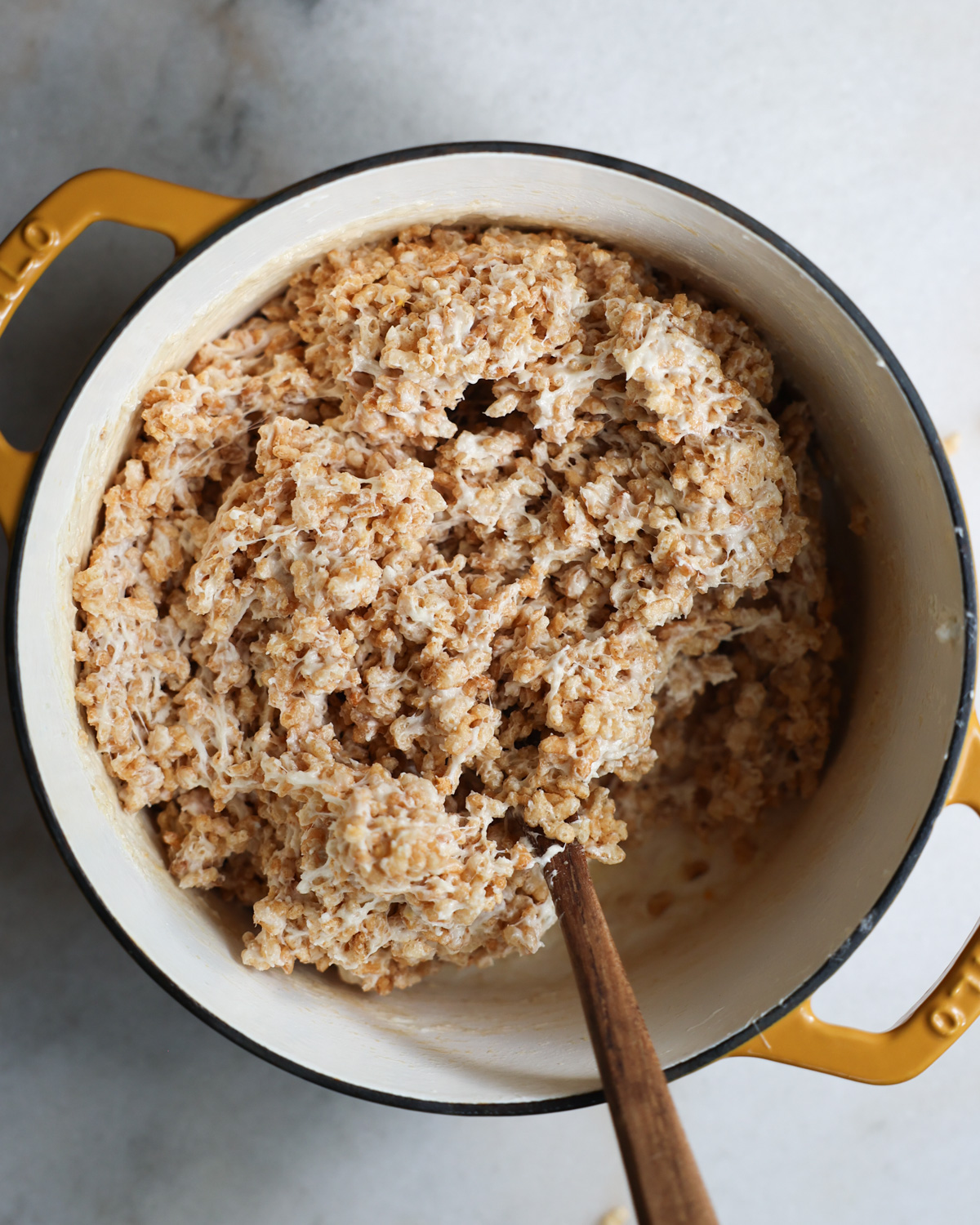 overhead of Vegan Rice Krispy Treats batter