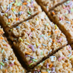 closeup of Vegan Rice Krispy Treats with sprinkles