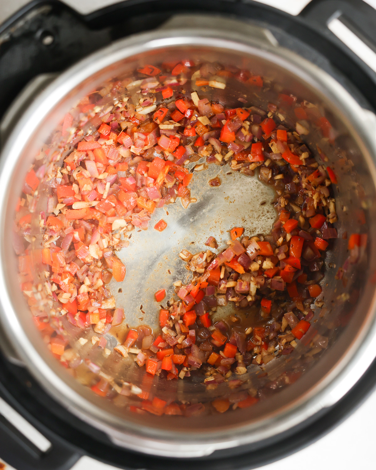 overhead of deglazed instant pot