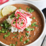 closeup of black bean soup