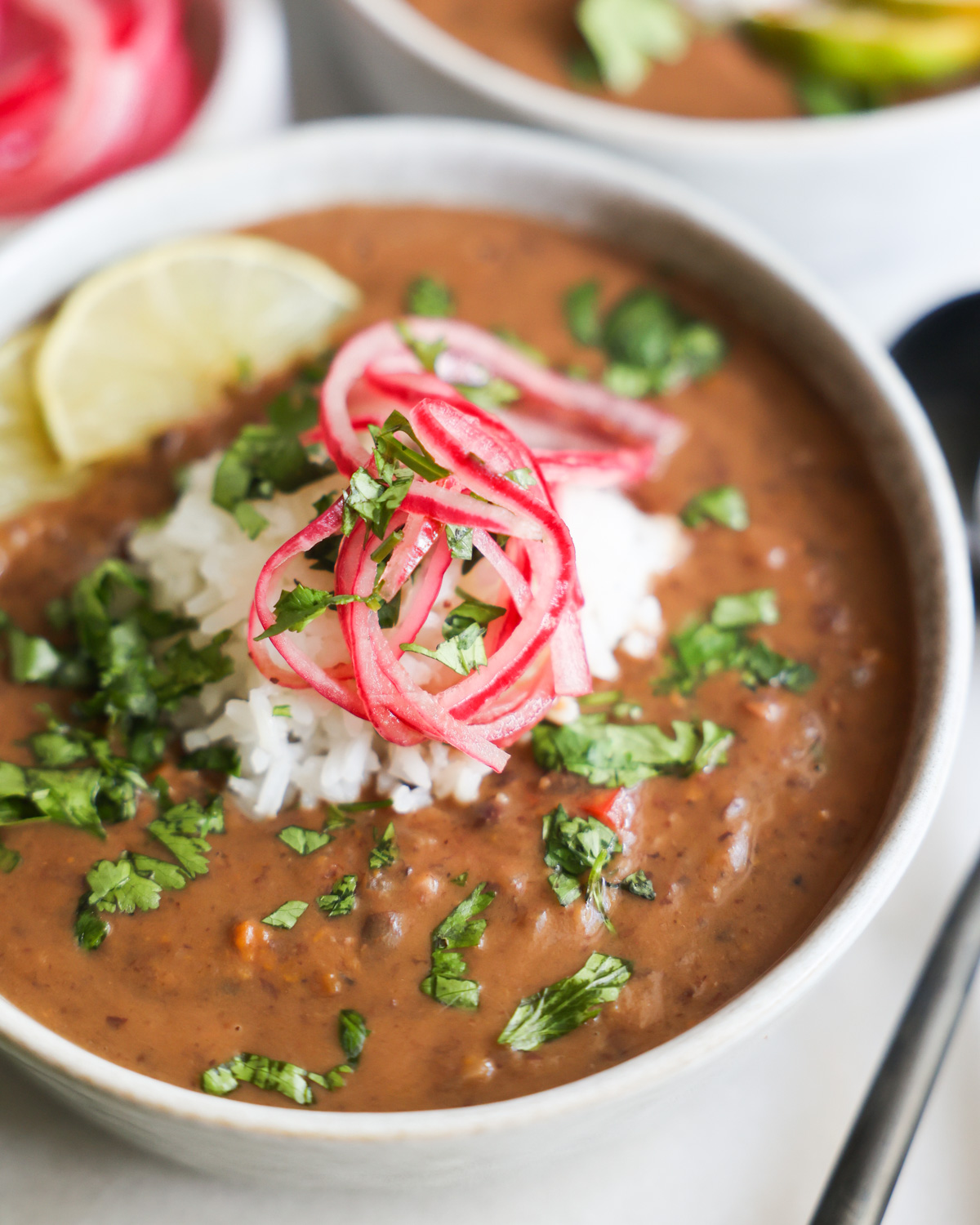 closeup of black bean soup