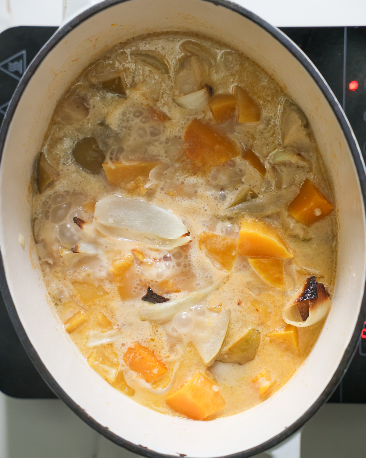 butternut squash soup simmering on stove