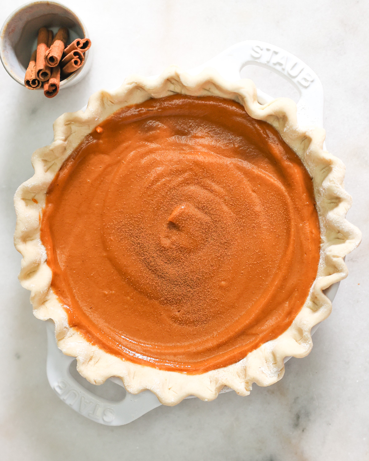 overhead of pie before it is baked