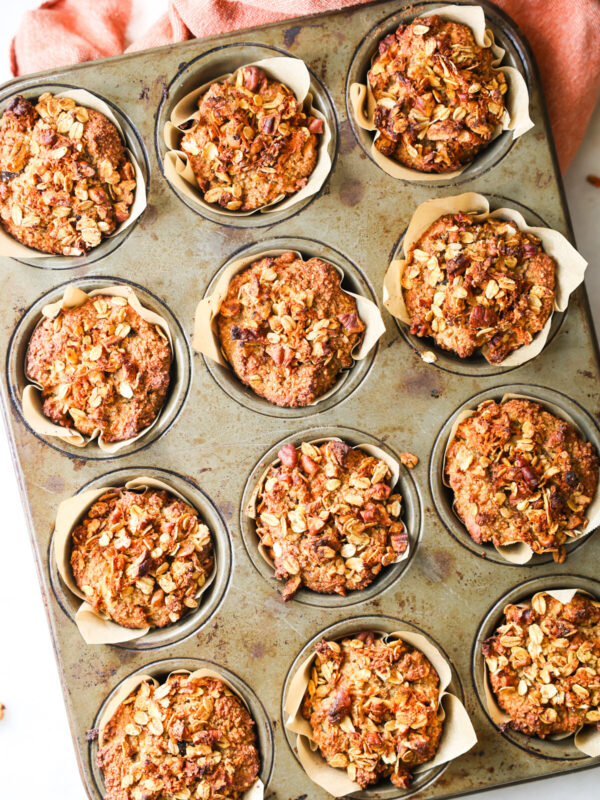 A tray of oat bran muffins with sweet potato