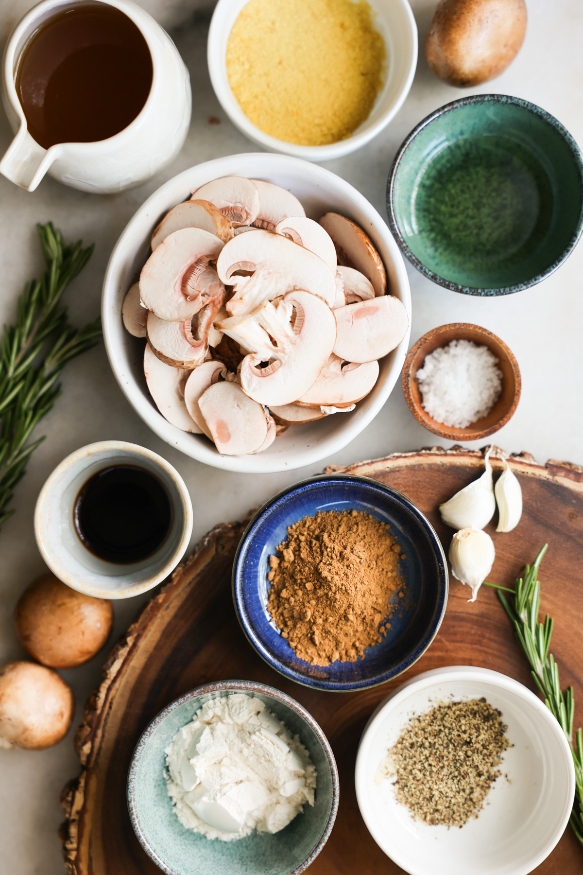 overhead of ingredients for vegan mushroom gravy